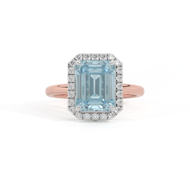 Halo Emerald Aquamarine 18K Rose Gold Ring