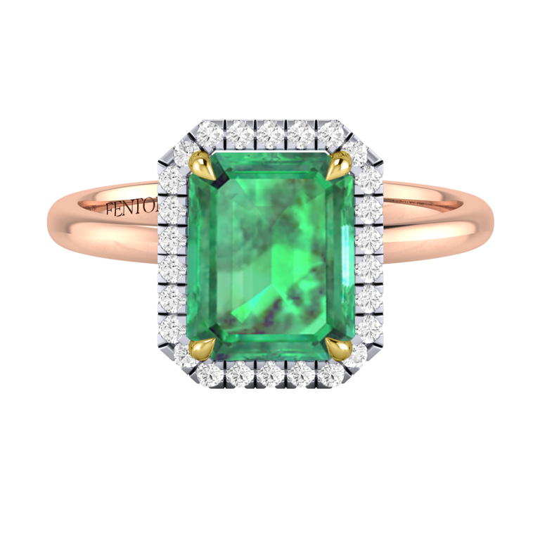 Halo Emerald Emerald 18K Rose Gold Ring