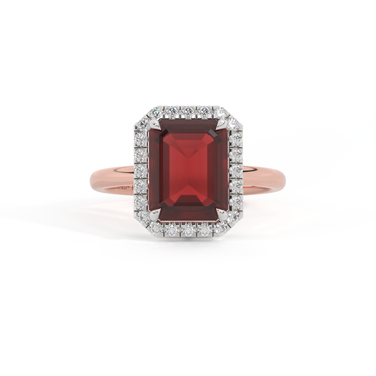 Halo Emerald Garnet 18K Rose Gold Ring