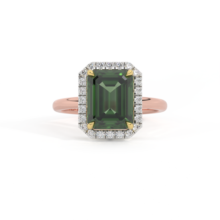 Halo Emerald Green Sapphire 18K Rose Gold Ring