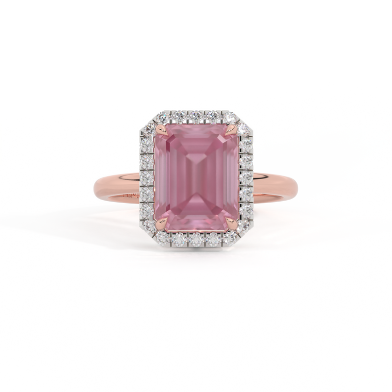 Halo Emerald Pink Sapphire 18K Rose Gold Ring