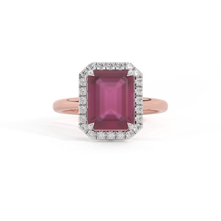 Halo Emerald Ruby 18K Rose Gold Ring