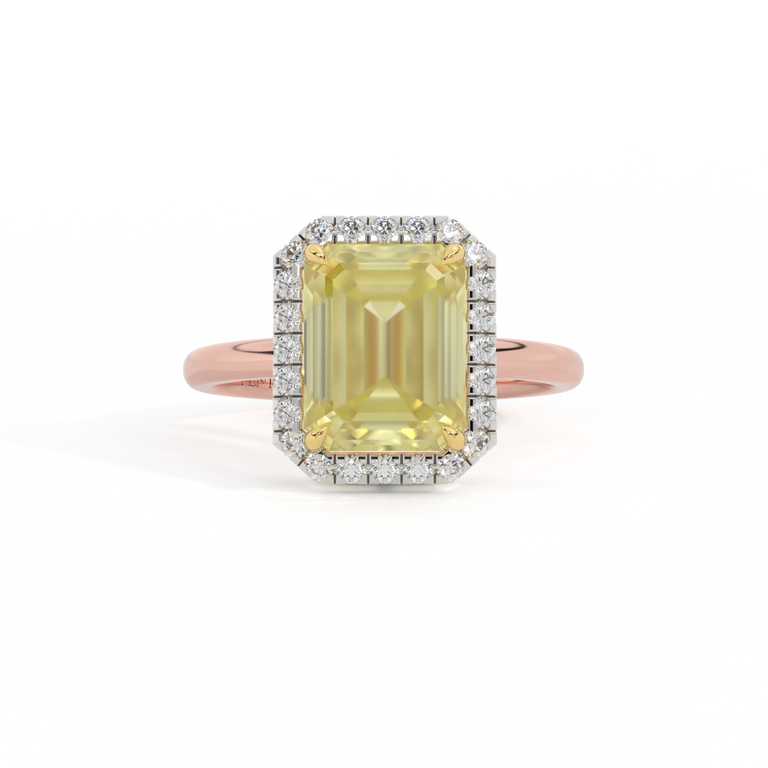 Halo Emerald Yellow Sapphire 18K Rose Gold Ring