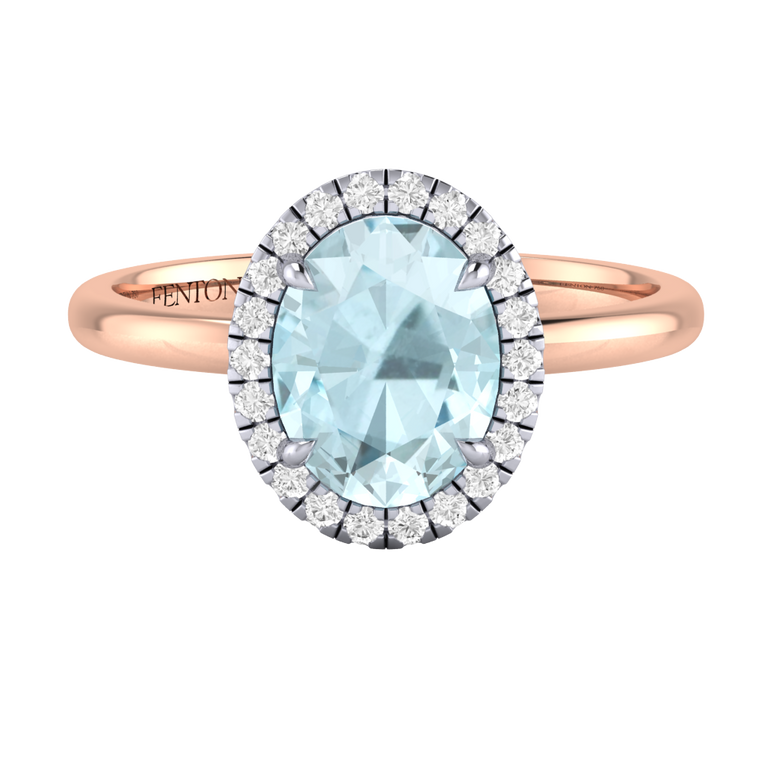 Halo Oval Aquamarine 18K Rose Gold Ring