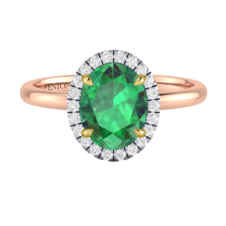 Halo Oval Emerald 18K Rose Gold Ring