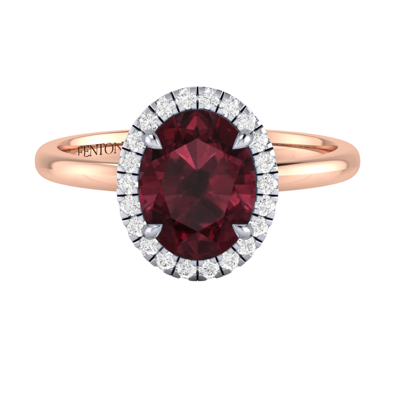 Halo Oval Garnet 18K Rose Gold Ring