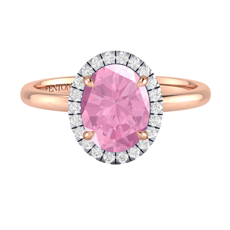 Halo Oval Pink Sapphire 18K Rose Gold Ring