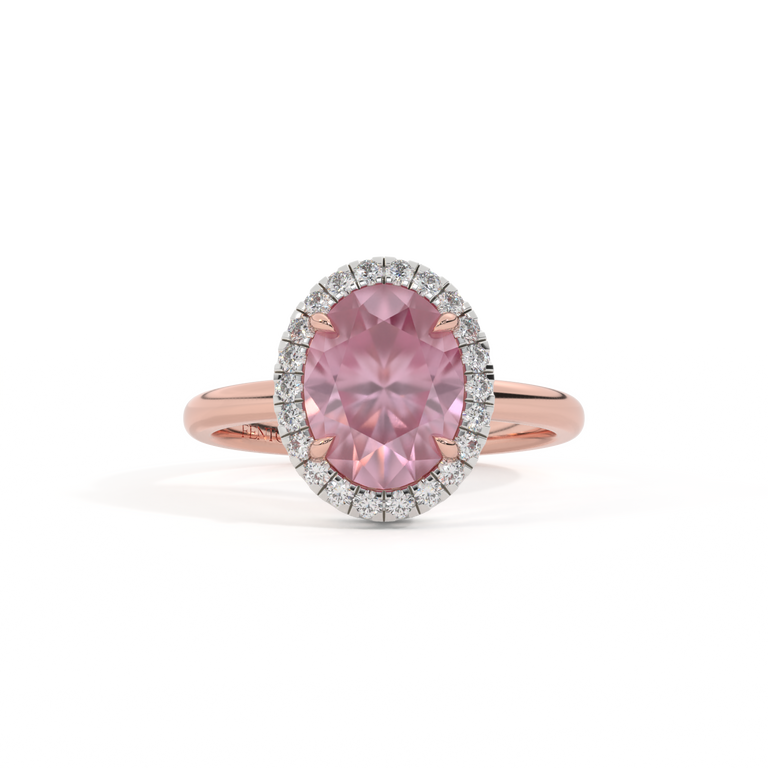 Halo Oval Pink Sapphire 18K Rose Gold Ring