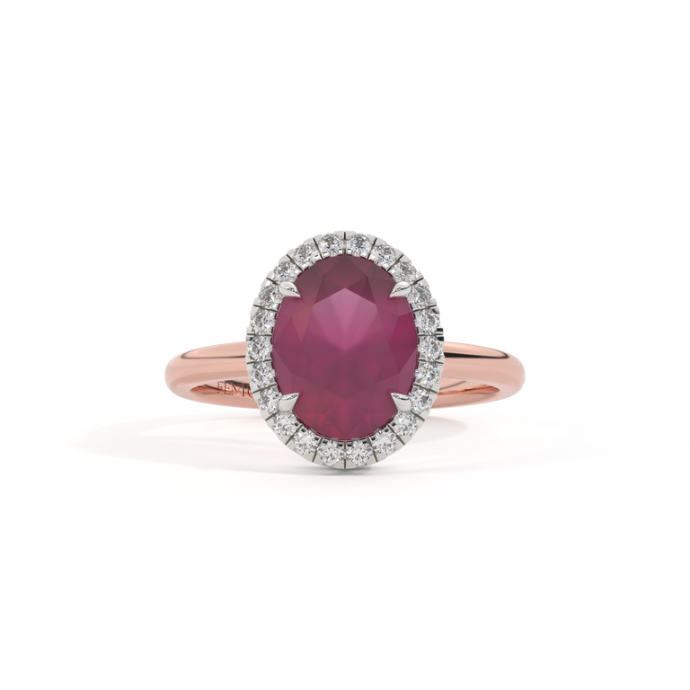 Halo Oval Ruby 18K Rose Gold Ring