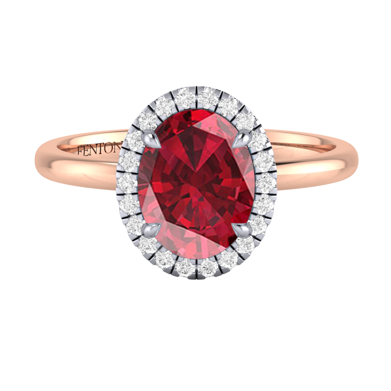 Halo Oval Ruby 18K Rose Gold Ring