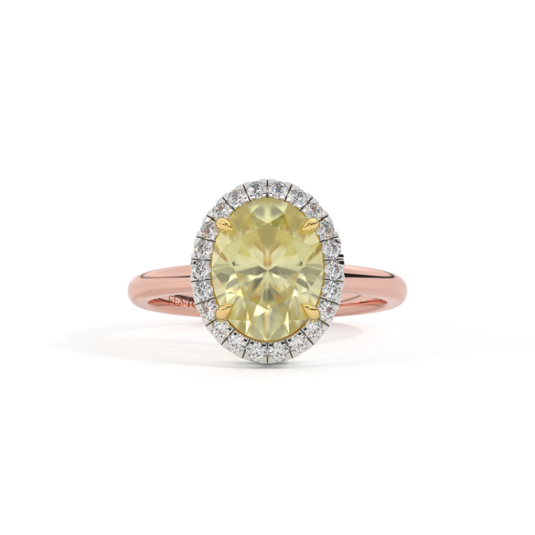 Halo Oval Yellow Sapphire 18K Rose Gold Ring