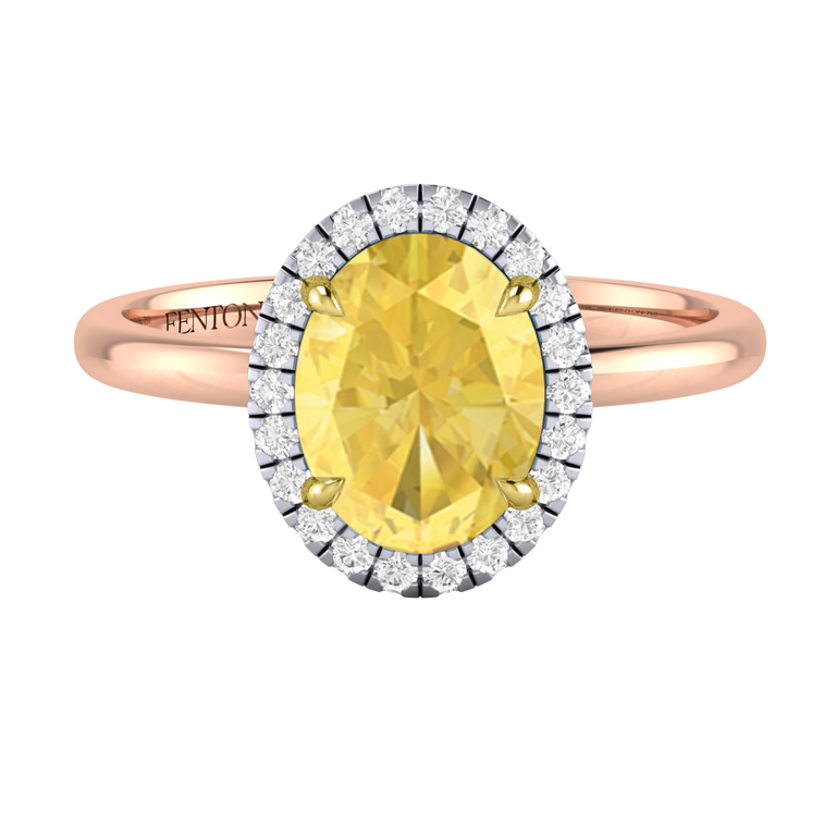 Halo Oval Yellow Sapphire 18K Rose Gold Ring