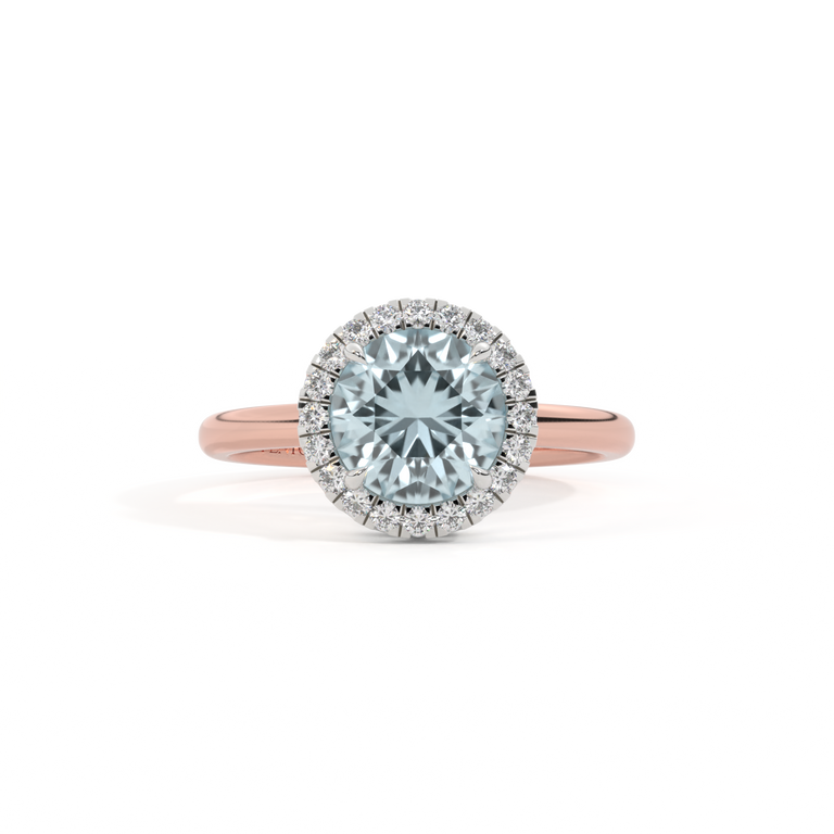 Halo Round Aquamarine 18K Rose Gold Ring