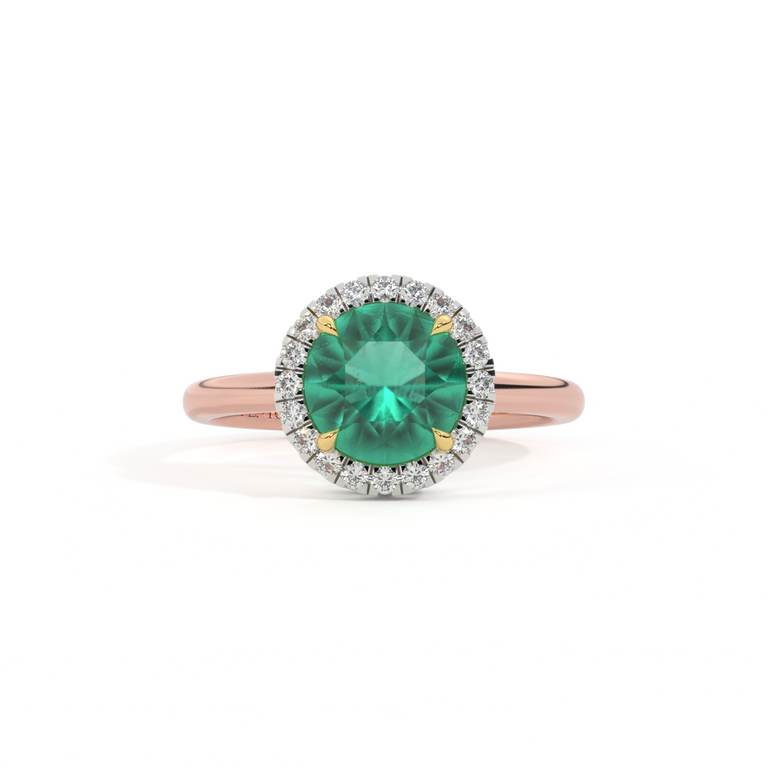 Halo Round Emerald 18K Rose Gold Ring