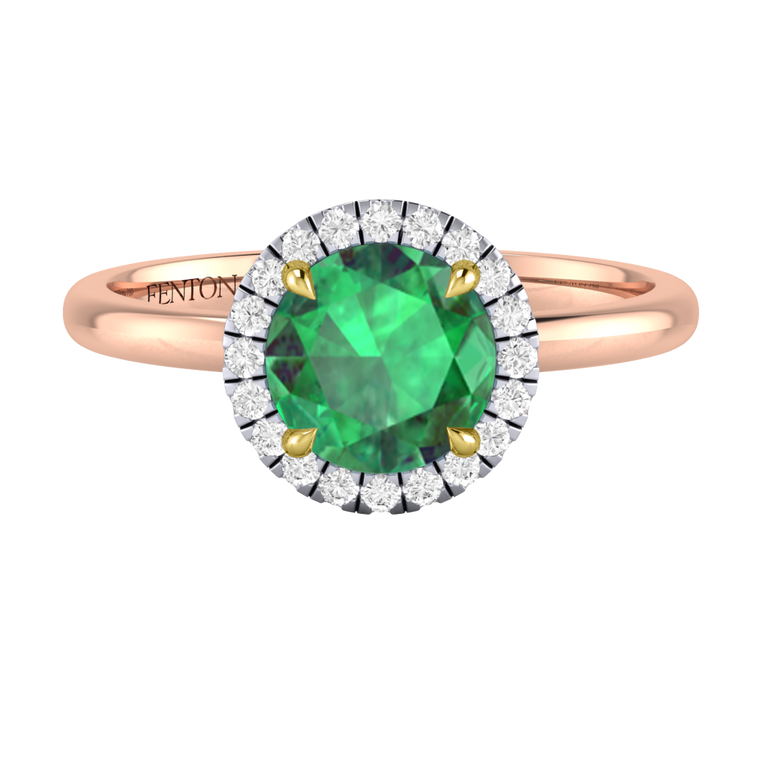 Halo Round Emerald 18K Rose Gold Ring