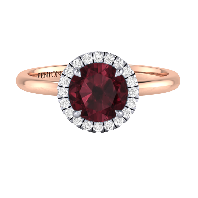 Halo Round Garnet 18K Rose Gold Ring