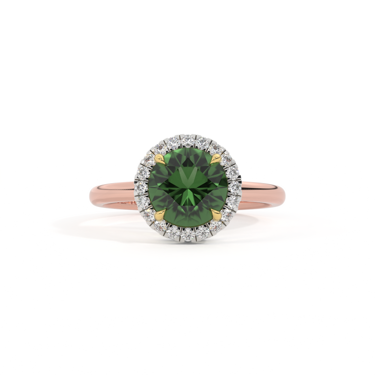 Halo Round Green Sapphire 18K Rose Gold Ring