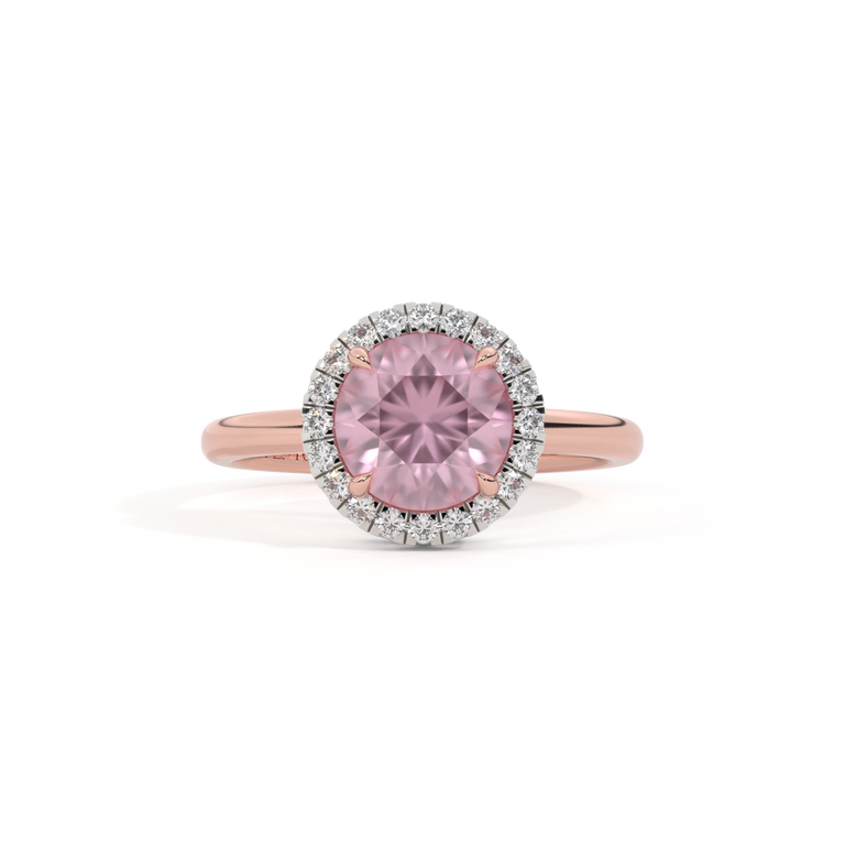 Halo Round Pink Sapphire 18K Rose Gold Ring