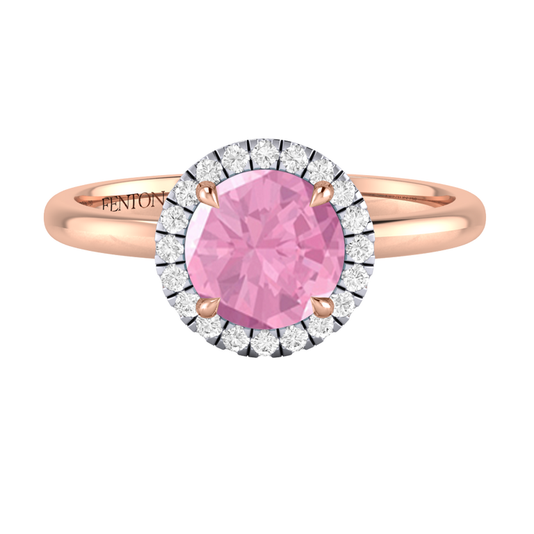 Halo Round Pink Sapphire 18K Rose Gold Ring