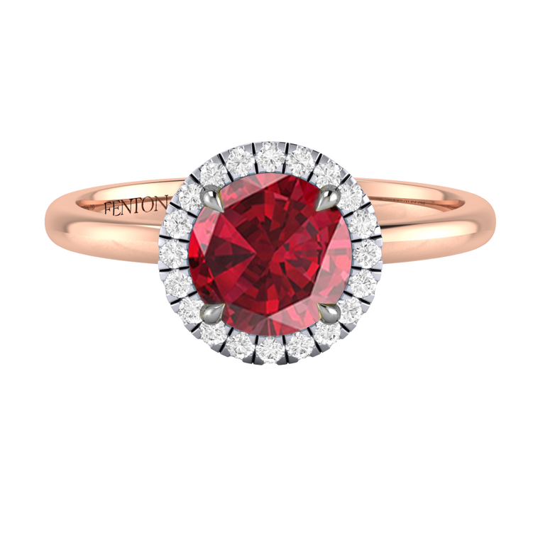 Halo Round Ruby 18K Rose Gold Ring