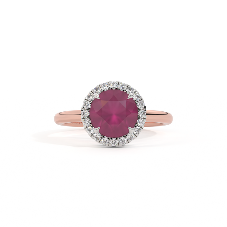 Halo Round Ruby 18K Rose Gold Ring