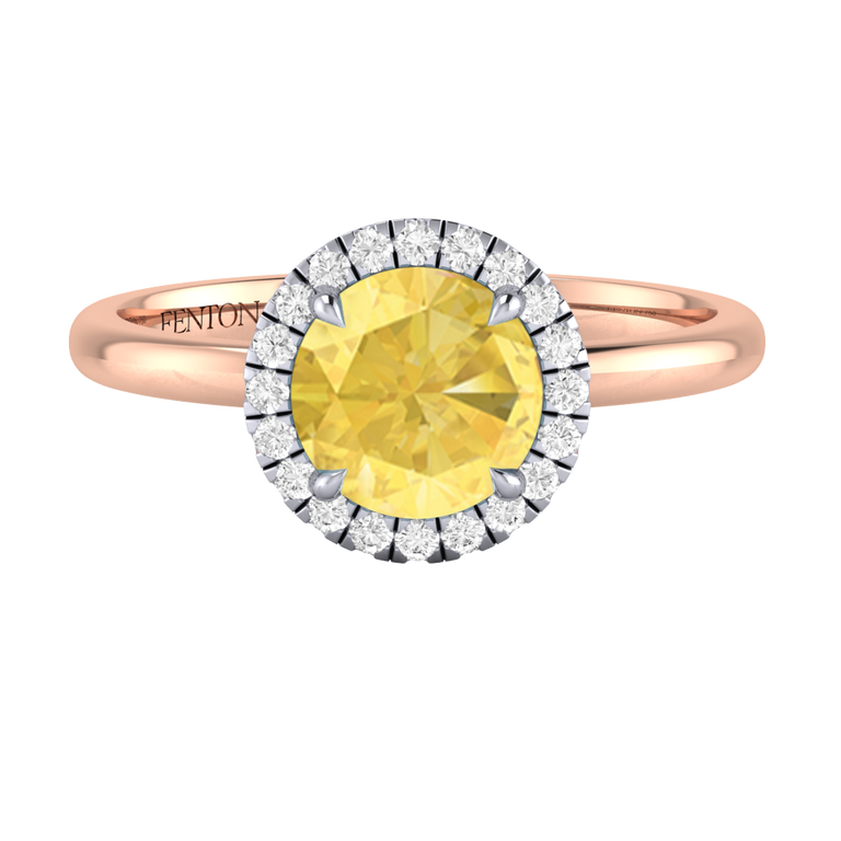 Halo Round Yellow Sapphire 18K Rose Gold Ring