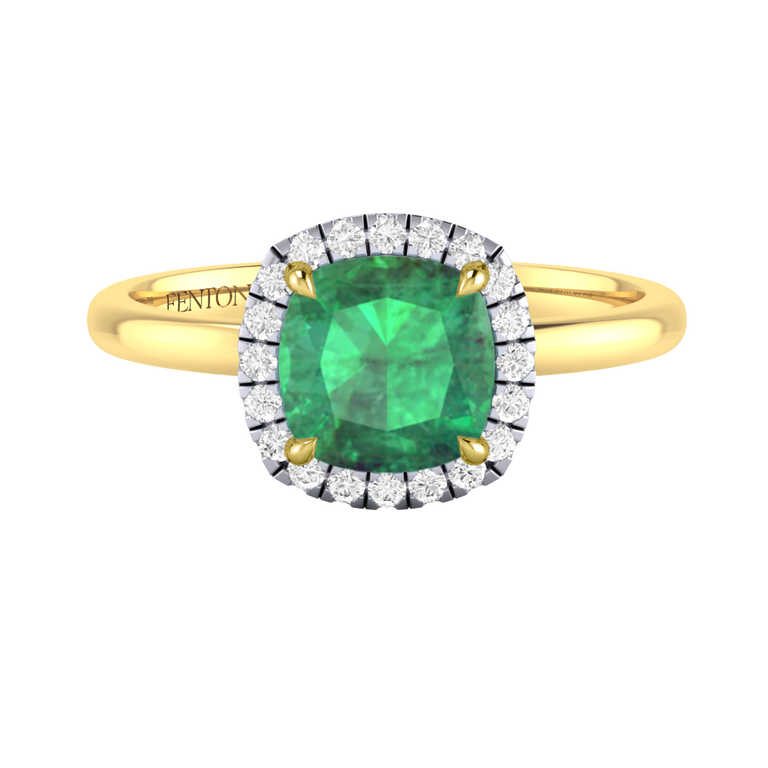 Halo Cushion Emerald 18K Yellow Gold Ring