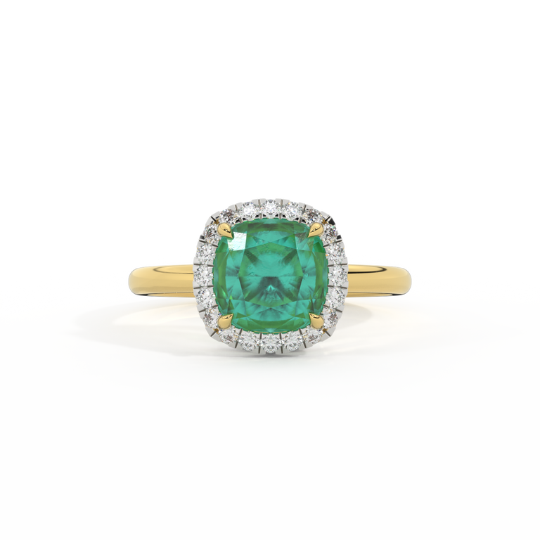 Halo Cushion Emerald 18K Yellow Gold Ring