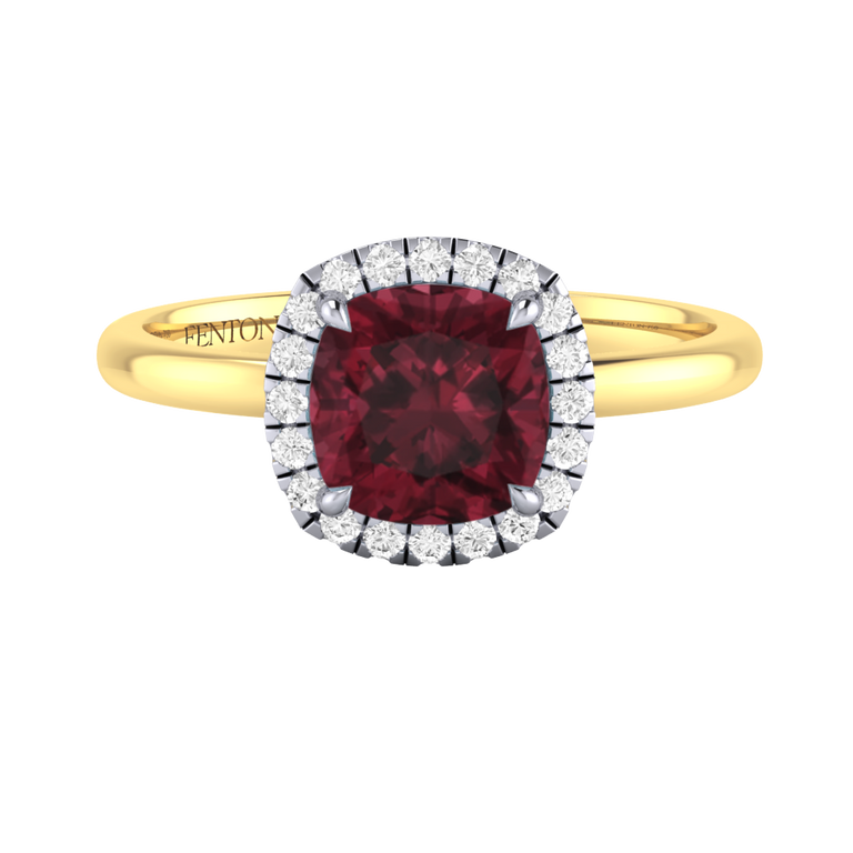 Halo Cushion Garnet 18K Yellow Gold Ring