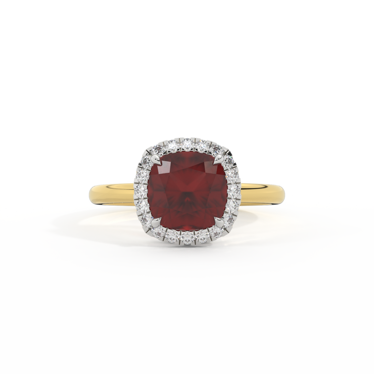 Halo Cushion Garnet 18K Yellow Gold Ring