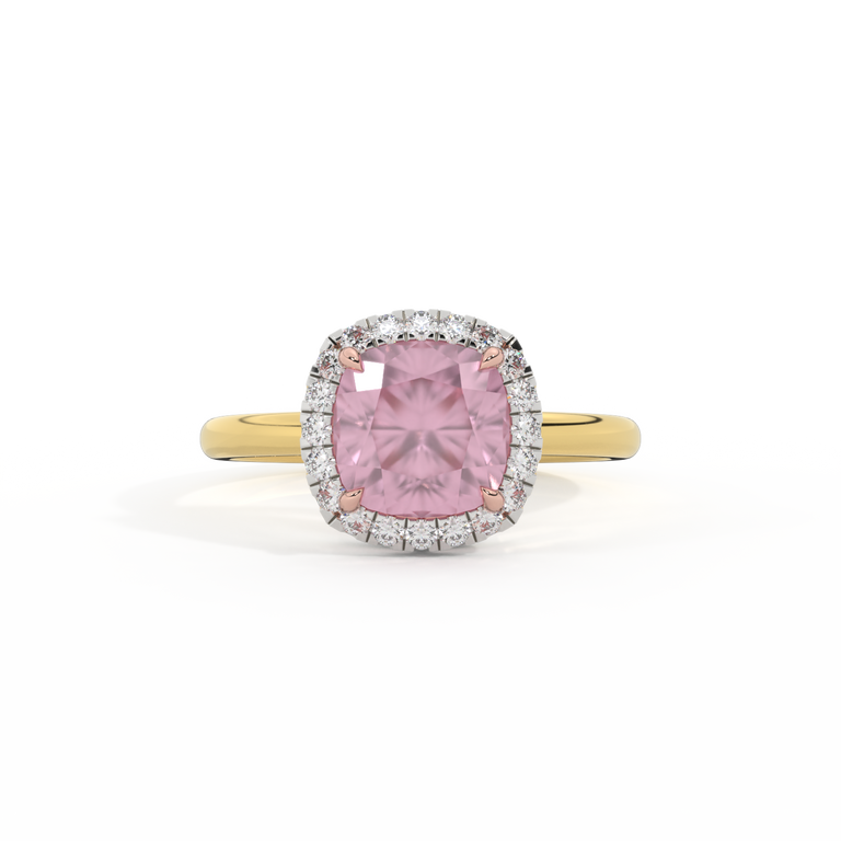 Halo Cushion Pink Sapphire 18K Yellow Gold Ring