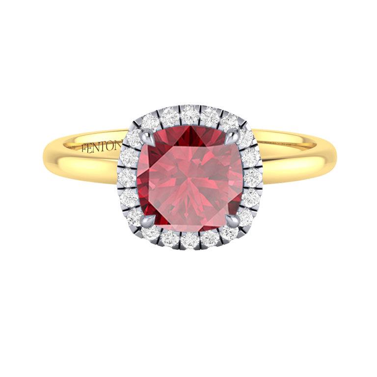 Halo Cushion Ruby 18K Yellow Gold Ring