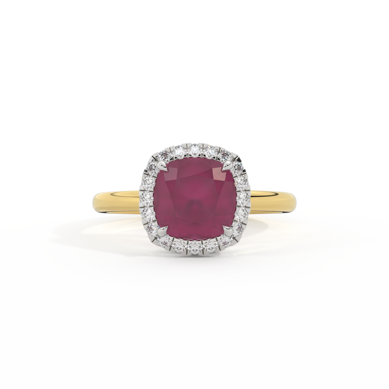 Halo Cushion Ruby 18K Yellow Gold Ring