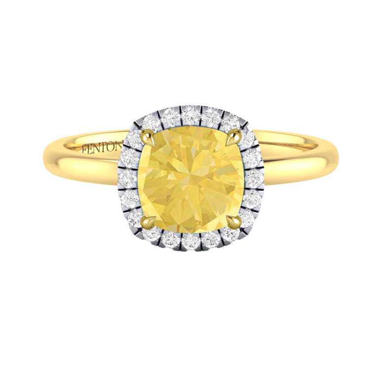 Halo Cushion Yellow Sapphire 18K Yellow Gold Ring