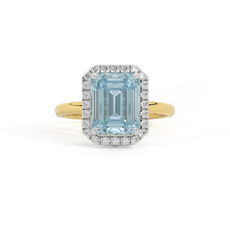Halo Emerald Aquamarine 18K Yellow Gold Ring