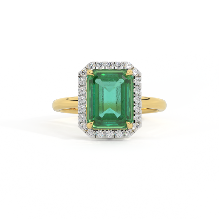 Halo Emerald Emerald 18K Yellow Gold Ring