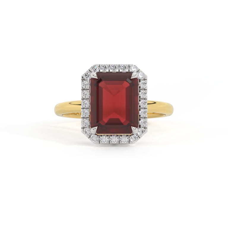 Halo Emerald Garnet 18K Yellow Gold Ring