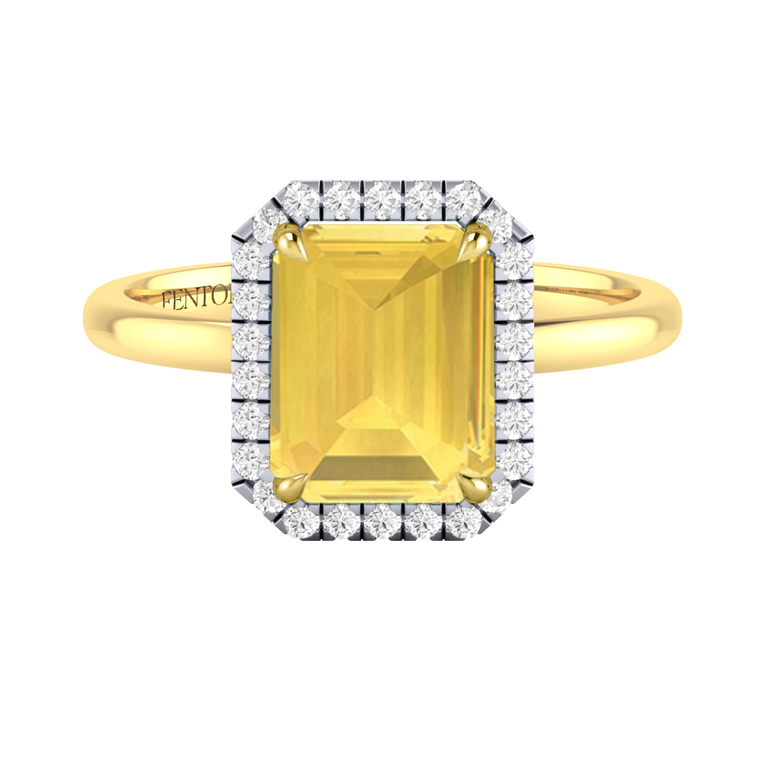 Halo Emerald Yellow Sapphire 18K Yellow Gold Ring