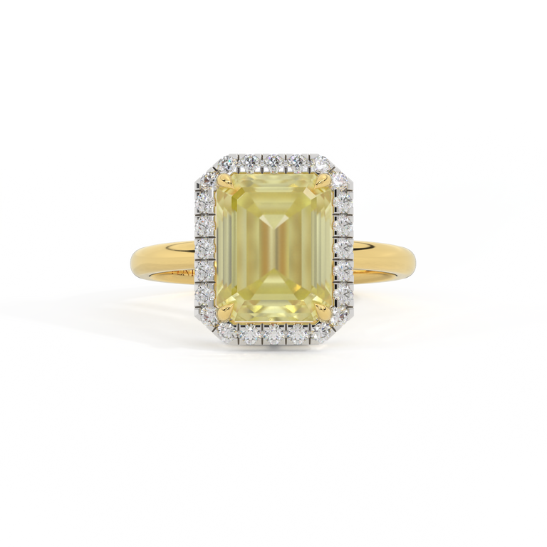 Halo Emerald Yellow Sapphire 18K Yellow Gold Ring