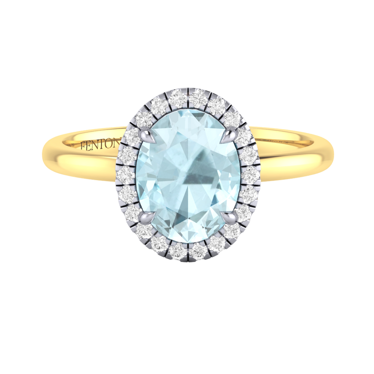 Halo Oval Aquamarine 18K Yellow Gold Ring