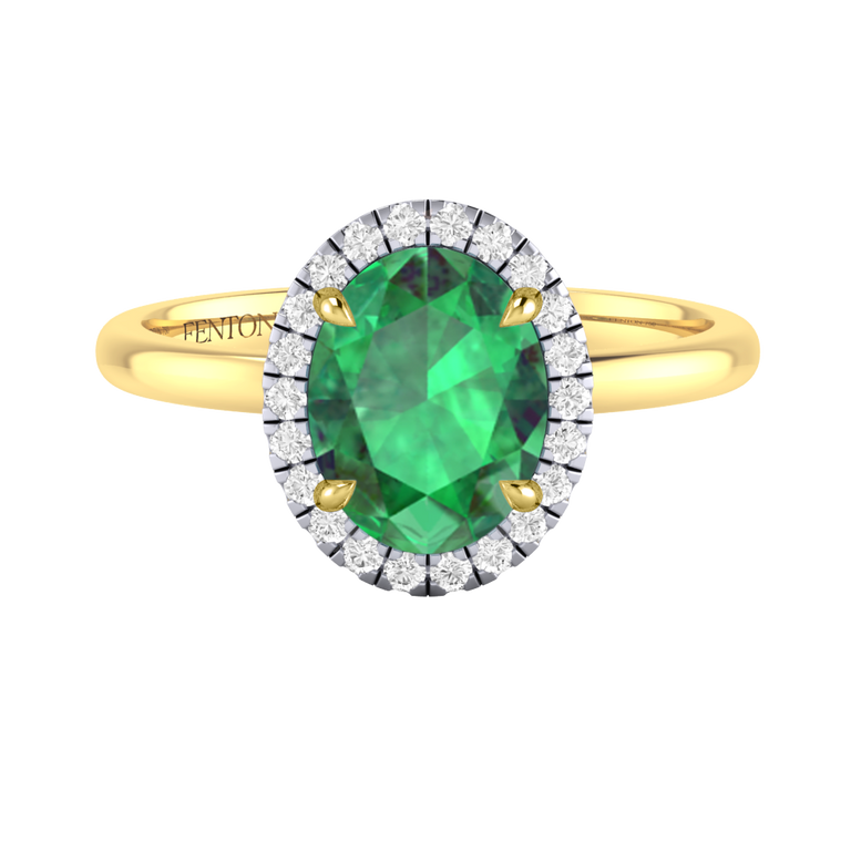 Halo Oval Emerald 18K Yellow Gold Ring