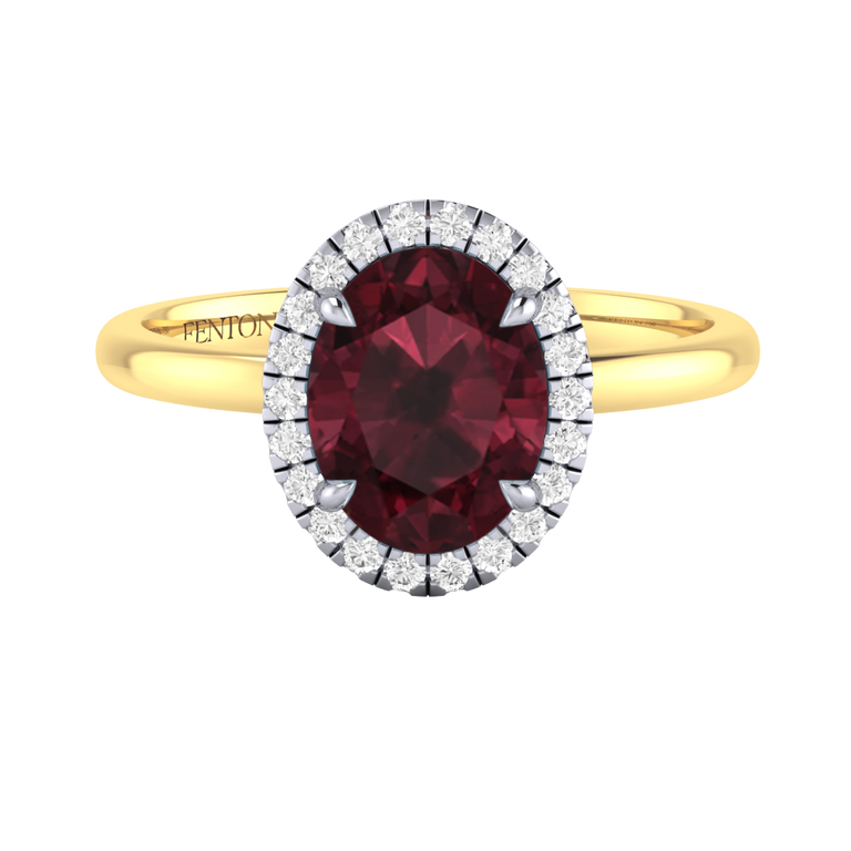 Halo Oval Garnet 18K Yellow Gold Ring