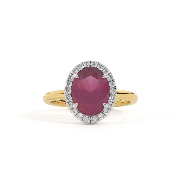 Halo Oval Ruby 18K Yellow Gold Ring