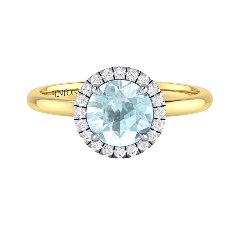 Halo Round Aquamarine 18K Yellow Gold Ring