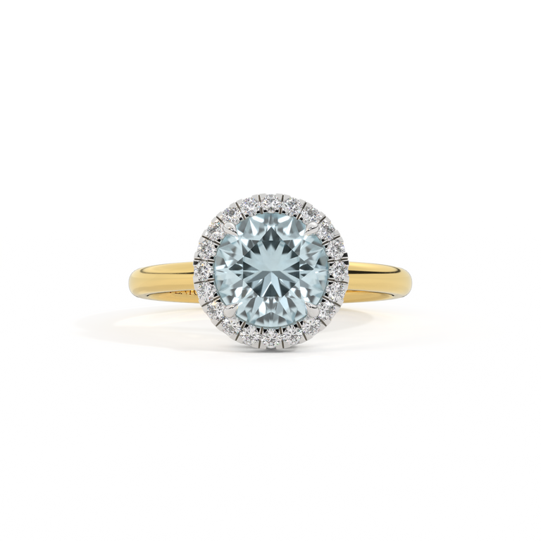 Halo Round Aquamarine 18K Yellow Gold Ring