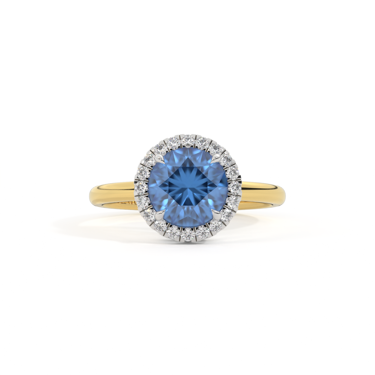 Halo Round Blue Sapphire 18K Yellow Gold Ring