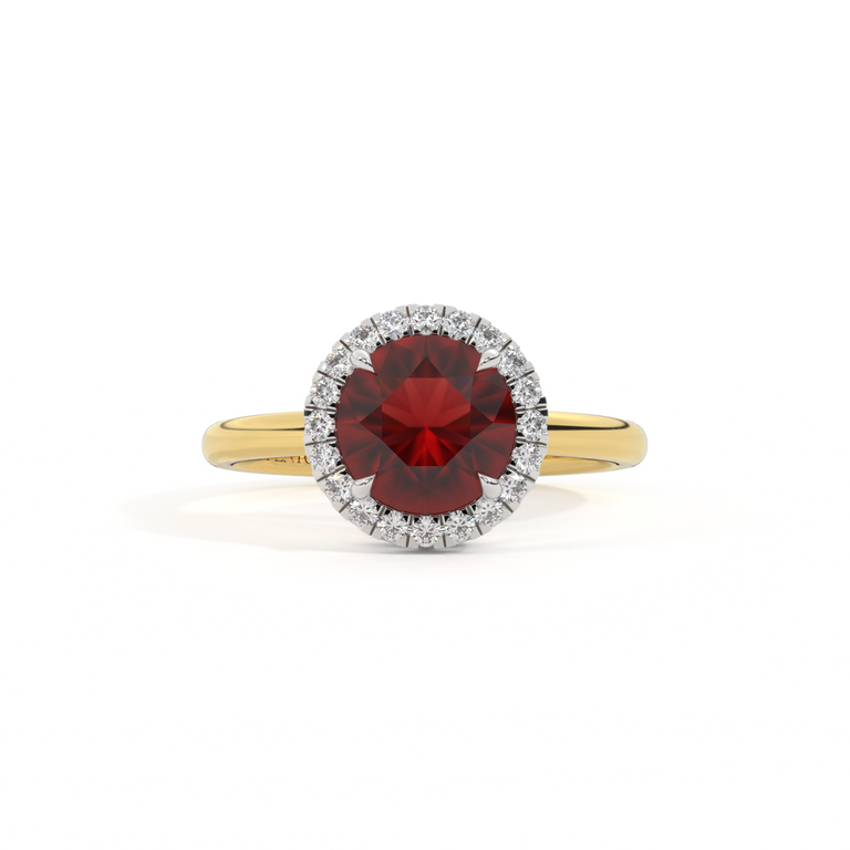 Halo Round Garnet 18K Yellow Gold Ring