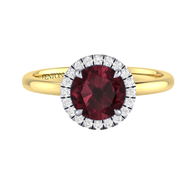 Halo Round Garnet 18K Yellow Gold Ring