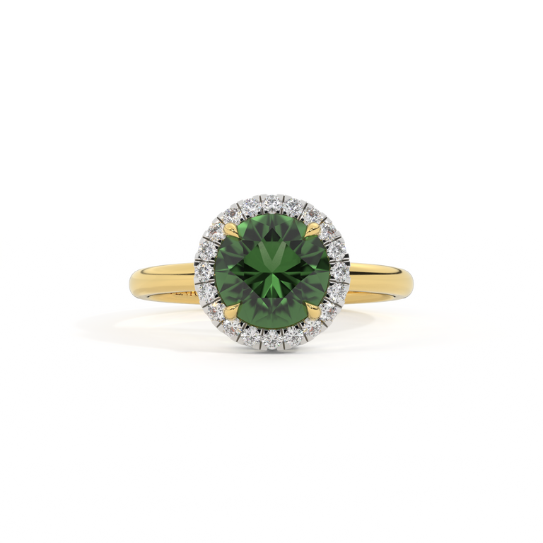 Halo Round Green Sapphire 18K Yellow Gold Ring