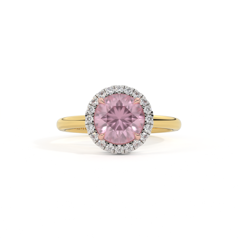 Halo Round Pink Sapphire 18K Yellow Gold Ring